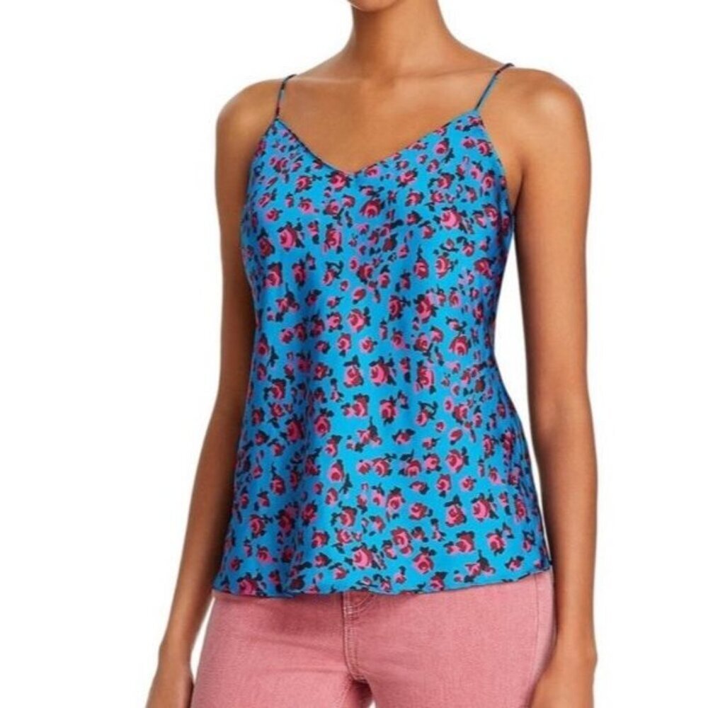 Paige Sz S Blouse Tank Top Cecily Blue Floral pink Rose Camisole Office Retro
